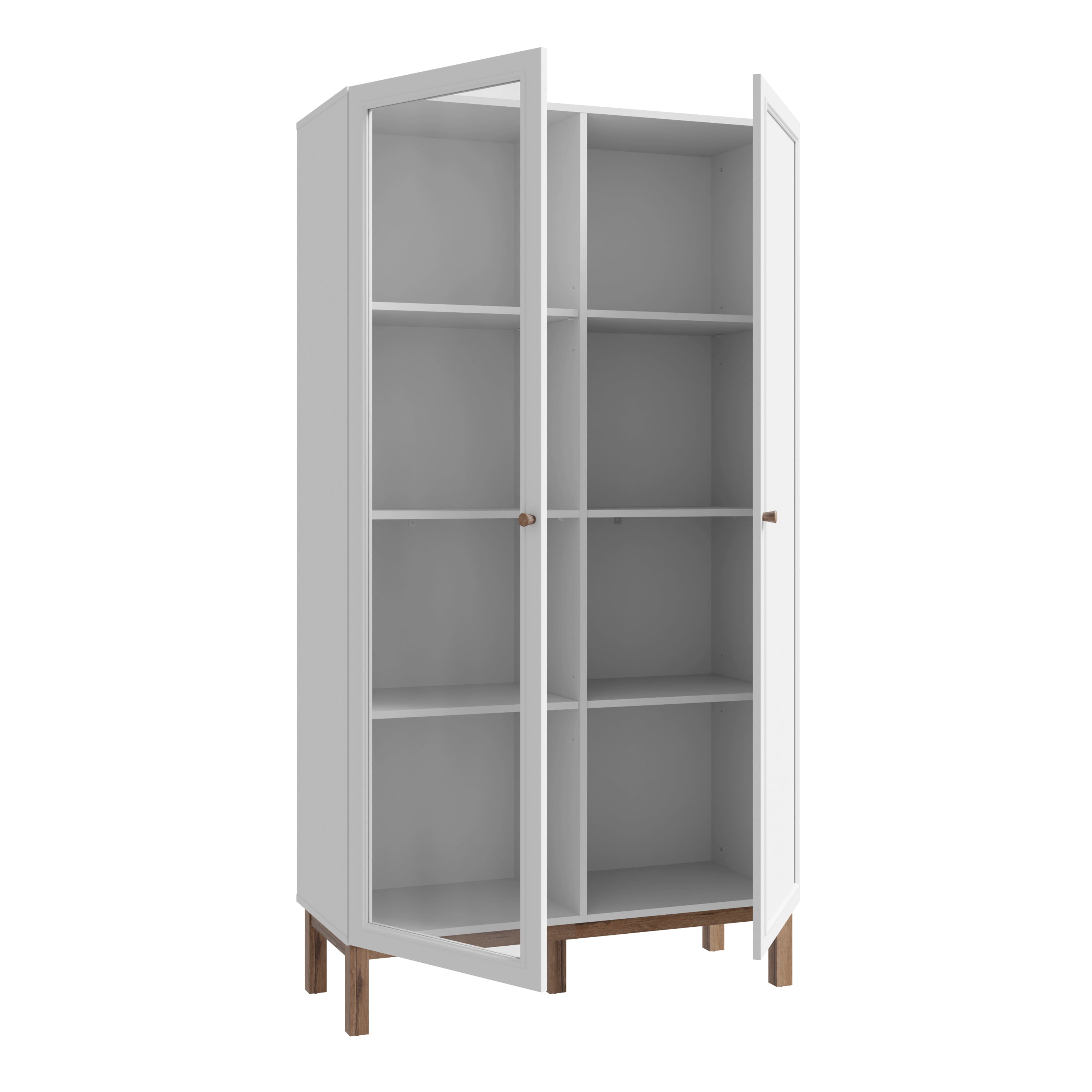 Wensley Display Cabinet with 1 Door and  1 Glass Door in Light Grey and Oak inc LED Lighting