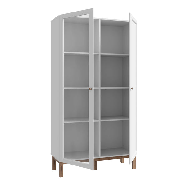 Wensley Display Cabinet with 1 Door and  1 Glass Door in Light Grey and Oak inc LED Lighting