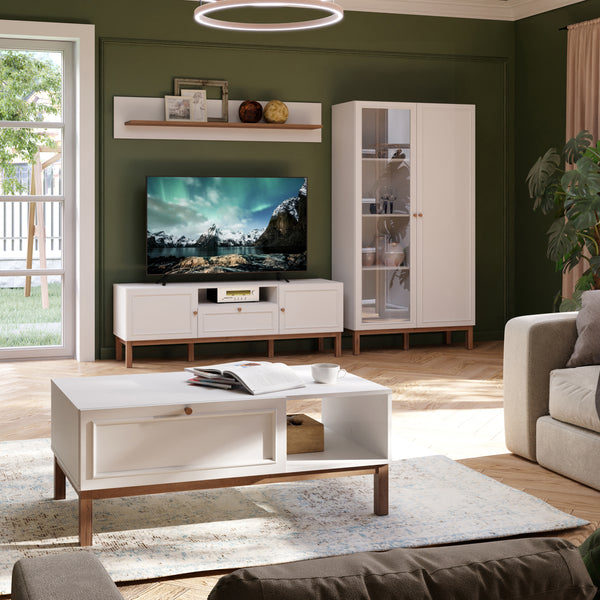 Wensley Display Cabinet with 1 Door and  1 Glass Door in Light Grey and Oak inc LED Lighting