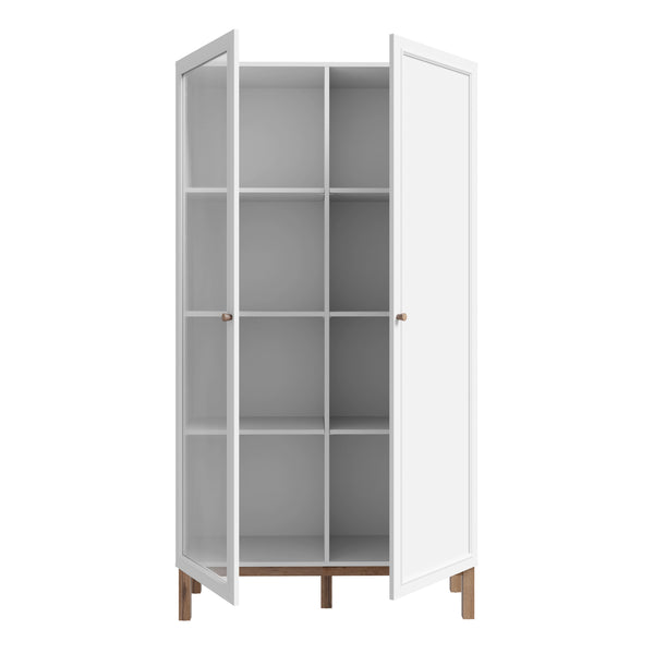 Wensley Display Cabinet with 1 Door and  1 Glass Door in Light Grey and Oak