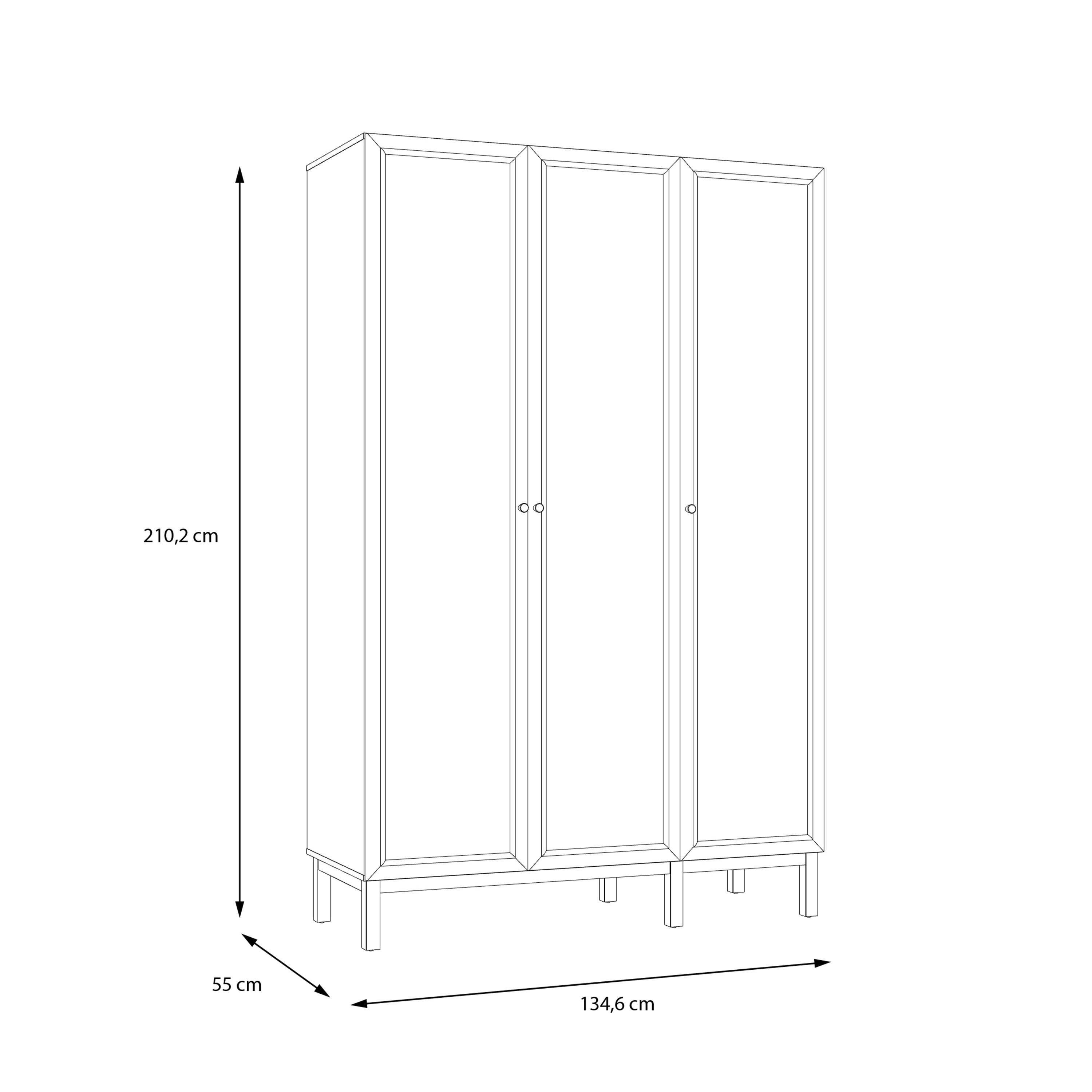 Wensley 3 Door Wardrobe in Light Grey and Oak