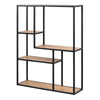 Seaford Black Metal Wide Wall Shelf with 3 Additional Oak Shelves