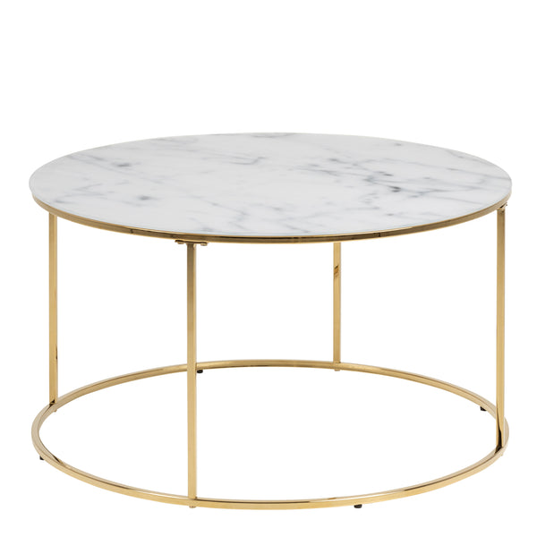 Bolton -A1 Round Coffee Table with White Marble Effect Glass Top & Gold Base