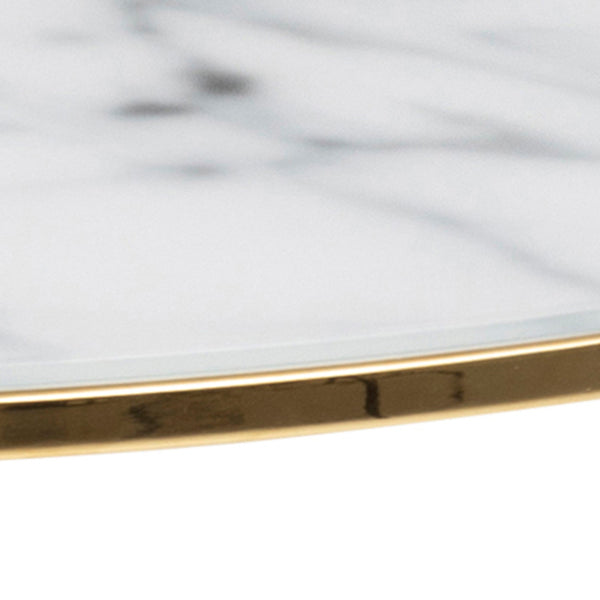 Bolton -A1 Round Coffee Table with White Marble Effect Glass Top & Gold Base