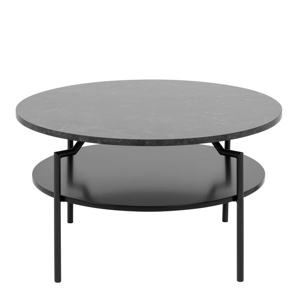 Goldington Round Coffee Table with Black Marble Melamine Top & Black Legs
