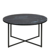 Alisma Round Coffee Table with Black Marble Effect Glass Top & Black Legs