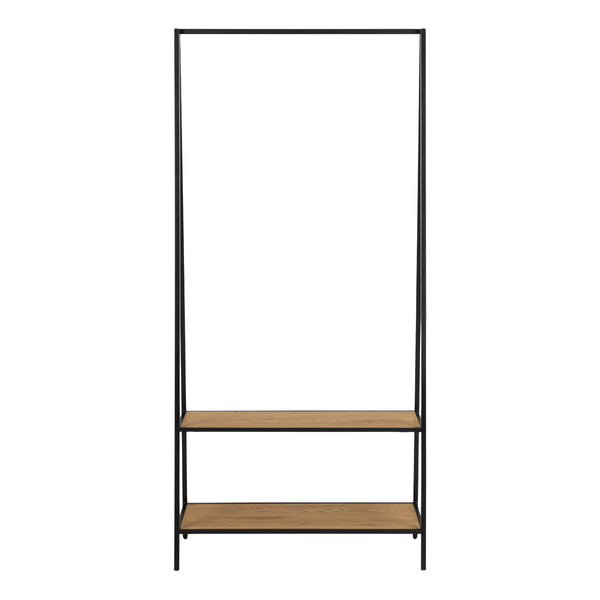 Seaford Black Metal Clothes Rack with 2 Oak Shelves