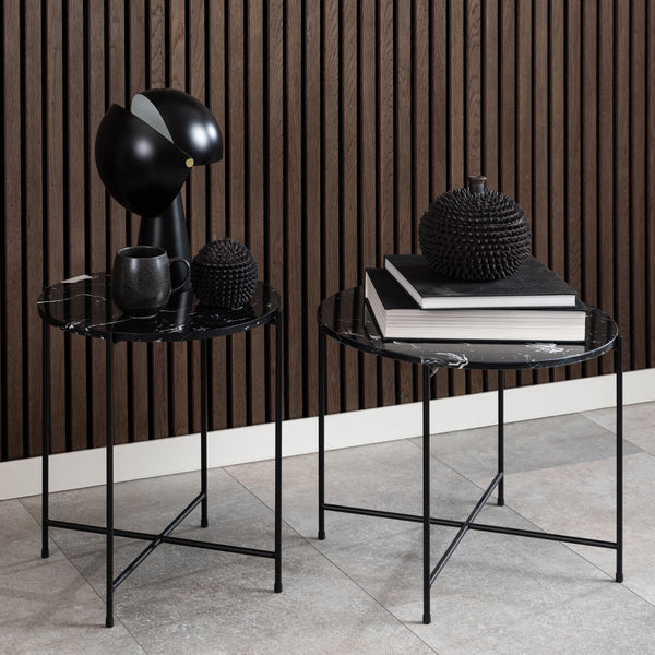 Avila Side Table with Black Polished Marble Stone 52x40cm