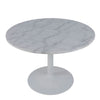 Tarifa Round Dining Table with White Polished Marble Top and White Base