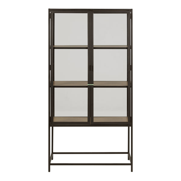 Seaford 2 Glass Door Display Cabinet in Black & Oak
