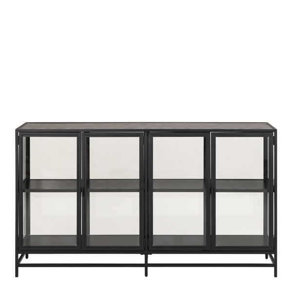 Seaford Display Cabinet with 4 Doors and 2 Shelves in Black and Oak