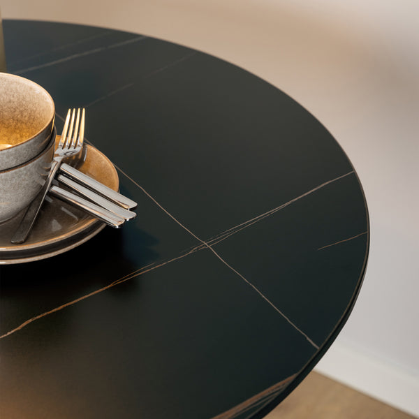 Malta Ceramic Round Dining Table in Black 90x75cm