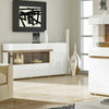 Chelsea Living Low Display Cabinet 85 cm wide in white with an Truffle Oak Trim