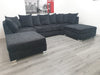 U-shaped Crushed Black Velvet Sofa